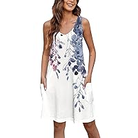 Women's Spring Dresses 2024 Casual Print Summer Bohemian Beach Dress with Pockets V Neck Tank Dress, S-3XL