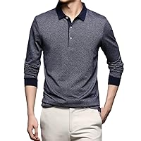 Men Solid Polo Collar T-Shirt 3 Button Casual Long Sleeve Tops Color Business Lapel T-Shirt