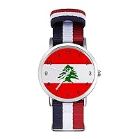Lebanese Flag Printed Quartz Watches Fashion Arabic Numerals Wrist Watch with Adjustable Strap for Men Women