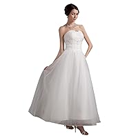 Ivory Strapless Ankle Length Wedding Dresses With Lace Appliques