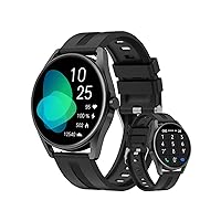 HUAKUA Smartwatch, iPhone and Android Compatible, Call Voice Adjustable, Single Sound Muting, SOS Calling Function, Smart Watch, 1.38 Inch Large Screen, Round Watch, Pedometer, Incoming Call Notifications, Sleep Management, Heart Rate, Weather Forecast, Calories Burned, IP68 Waterproof, Long-Lasting Battery, Sedentary Warning, Smart Search, Japanese Instruction Manual (English Language Not Guaranteed)