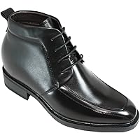 Men's Invisible Height Increasing Elevator Shoes - Black Leather Lace-up Dress Formal Ankle Boots - 3 Inches Taller - K28801