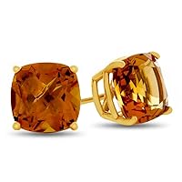 Solid 14k Gold 7x7mm Cushion-Cut Stone Post-With-Friction-Back Stud Earrings