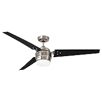 Luminance Avenue LED Ceiling Fan Large 60 Inch Fixture with Dimmable Lighting and Wall Control Contemporary Design with Downrod for Overhead Hanging, Brushed Steel/Chocolate Blades
