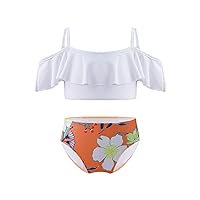 iiniim Kids Girls Floral Ruffled Tankini Set 2 Piece Swimsuit Swimwear Bikini Top Briefs Bathing Suit