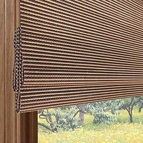 PASSENGER PIGEON Cordless Blackout Window Shades, Woven Wood Roll Up Window Blinds with Liner, Light Filtering Bamboo Roman Shade for Windows, Doors, French Door, 47" W x 48" H Pattern 11
