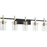 SOLFART Bundle 7600-2 Lights with 7200-5 Lights (Excluded Bulbs) Bathroom Black and Brass Vintage Vanity Lights Fixtures