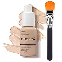 Phoera Foundation Set with Makeup Brush - Matte Cream Foundation Kit with 102 (Nude) Shade & Applicator - Full Coverage Concealer - 24hr Oil Control - 30ml