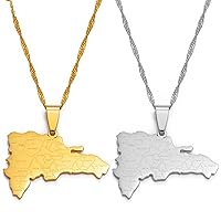 Map of Dominican Pendant Necklaces - Ethnic Charm Patriotic Africa Map Flag Necklaces,Gold Color Classic Hip Hop Jewelry for Women Men Trend Party Gift
