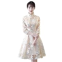 Women/Girls Champagne Party Dress, A-Line Evening Dress,Chinese Ao Dai Qipao Xiuhe Hanfu