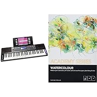 RockJam 61-Key Keyboard Piano with Pitch Bend, Power Supply, Sheet Music Stand, Piano Note Stickers and Simply Piano Lessons and Academy Series, Watercolour Paper, A4, 300 g/m², 15 Sheets, White
