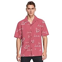 Hawaiian Mens Shirts Short Sleeve Button Down Valentines Funny Lettering Love Hearts Pink Printed Camisa hawaiana para