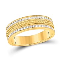 The Diamond Deal 14kt Yellow Gold Mens Round Diamond Wedding Hammered Band Ring 1/2 Cttw