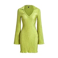 Dresses for Women - Solid Flounce Sleeve Lettuce Trim Dress (Color : Lime Green, Size : Medium)