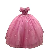 Cinderella Ball Gown with Butterflies Off Shoulder Tulle Pearls Lace Quinceanera Prom Evening Dresses Puffy 2024