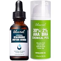 Ebanel Bundle of Hyaluronic Acid Serum and 30% AHA 2% BHA Chemical Peel Exfoliant Gel