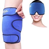 Hilph® Bundle of 1 Head Ice Pack Migraine Ice Head Wrap + 1 Knee Ice Pack with 2 Size Gel Packs for Injuries