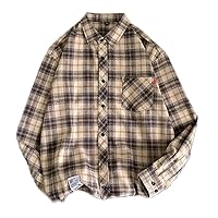 Men Shirt Plaid Flannel Long Sleeve Oversized Hop Street Mens Casual Male Soft Dress Slim Pocket