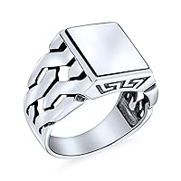 Bling Jewelry Men's Personalized Customizable Cuban Curb Link Chain Initial Monogram Flat Rectangle Signet Ring For Men .925 Sterling Silver Handmade In Turkey