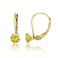 14K Yellow Gold Plated Sterling Silver 6mm Round Natural Citrine Birthstone Leverback Earrings For Women