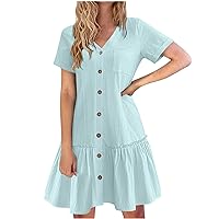 Mystery Boxes for Sale Unclaimed Pallet,Womens Dresses 2024 Summer Causal Short Sleeve Vacation Dress Fashion V Neck Button Pleated Flowy Beach Dress