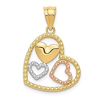 14ct Two Tone Open back Gold and Rhodium Polished And Textured Love Heart Pendant Necklace Jewelry for Women