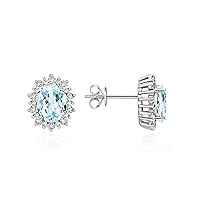 RYLOS Sterling Silver Princess Diana Inspired Earrings - Oval Shape Gemstone & Diamonds - 8X6MM Birthstone Earrings - Timeless Color Stone Jewelry