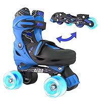 Yvolution Neon Combo Skates Quad and Inline 2-in-1 Adjustable Size Skates with LED Wheels, Outdoor Quad Roller Skates for Girls and Boys