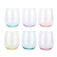 Classic 18-ounce Acrylic Stemless Wine Glasses, Unbreakable Mixed Drinkware Plastic Tumbler, set of 6 Mutlicolor