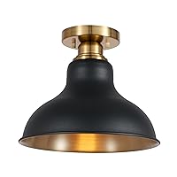 Modern Ceiling Light, Black Metal Shade with Gold Ceiling Canopy, Flush Mount Light Fixtures for Kitchen Island, Hallway, Farmhouse Dining Room, Bedroom, Living Room, XDD016-1-BK