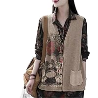 chinese flower print ethnic vest hollow crochet knit sleeveless jacket waistcoat