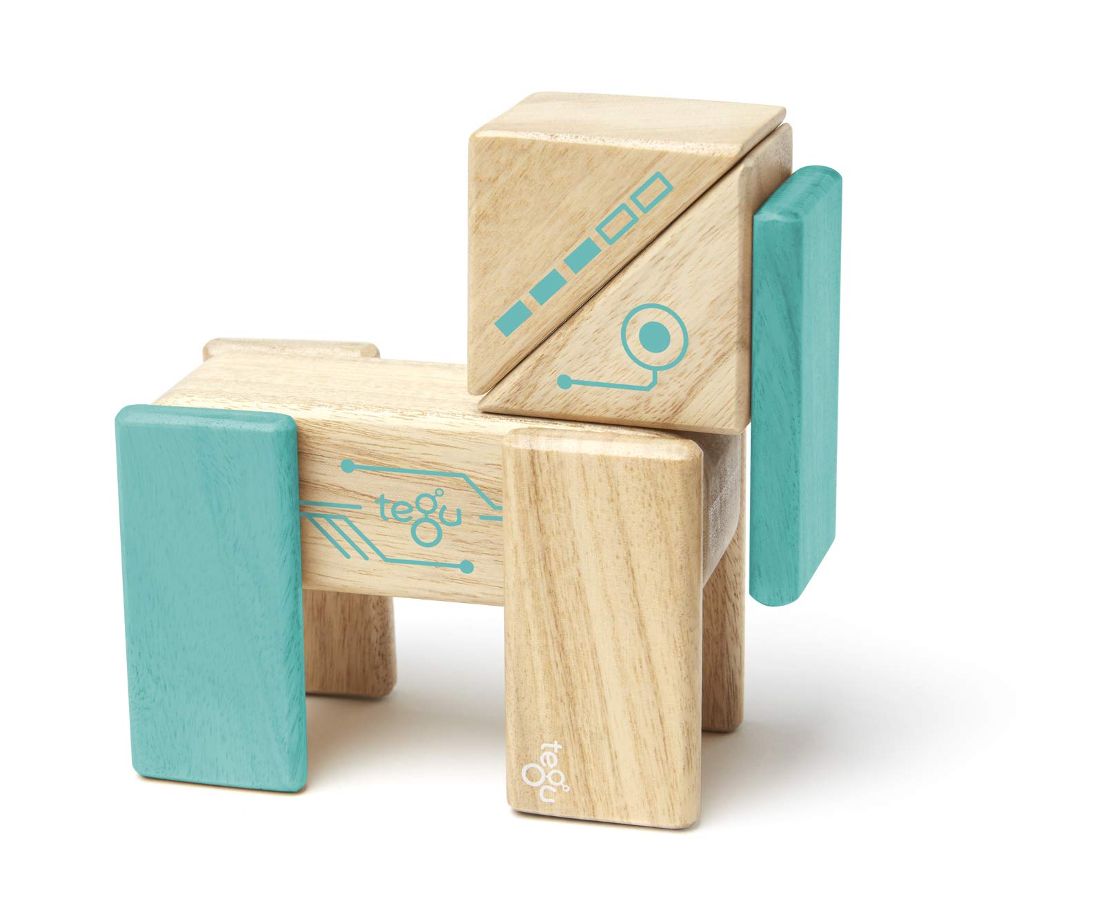 Tegu Robo Magnetic Wooden Block Set, Electric Aqua, 8 PIECE