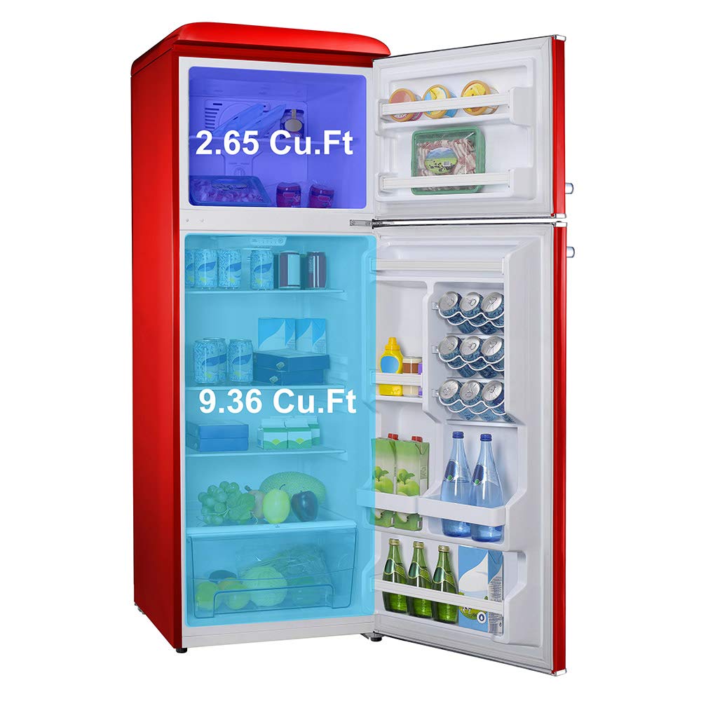 Galanz GLR12TRDEFR Refrigerator, Retro Red, 12.0 Cu Ft & 2-Slice Toaster, 1.5