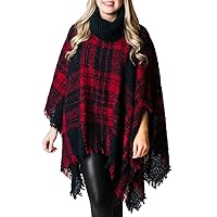 Women's Rory Plaid Print Oversized Poncho Sweater, One Size, Red Navy