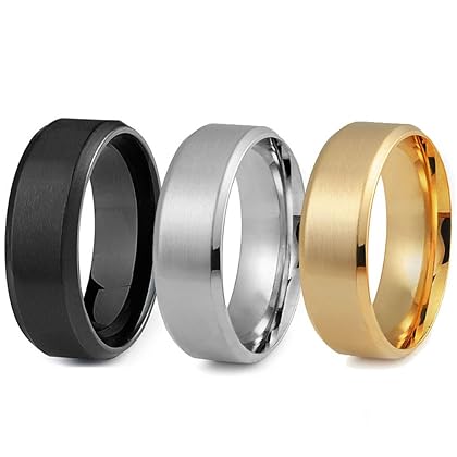 Jstyle Stainless Steel Rings for Men Wedding Ring Cool Simple Band 8MM Width 3 Pcs A Set