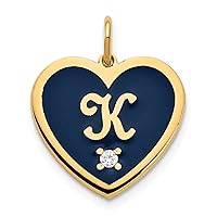 Jewels By Lux Monogram Initial Letter Enameled Heart with Diamond Alphabet Charm Pendant (Length 17.05mm Width 17.67 mm)