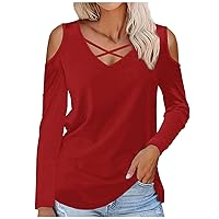 V Neck Shirts for Women Fall Summer Cold Shoulder Floral Long Slim Tunics Wrap Tops Shirt Blouse Women 2024