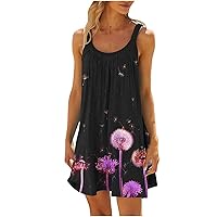 Summer Dresses for Women 2024 Beach Floral Tshirt Sundresses Casual Boho Dress Sleeveless Flowy Mini Tank Dress