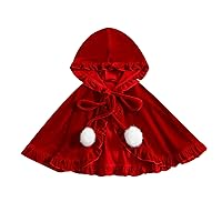 Toddler Baby Girl Christmas Outfits Velvet Hooded Poncho Red Cape Cloak Coat Jacket Xmas Clothes Winter Outwear