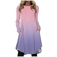 Women's Winter Party Dress Fashion Casual Gradient Print Round Neck Pullover Loose Long Sleeve Dress Sweater, S-3XL