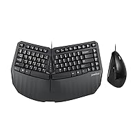 Perixx PERIDUO-413B US, Wired USB Ergonomic Compact Split Keyboard and Vertical Mouse - Bundle with a 6-Button Ergonomic Vertical Mouse - Black - US English