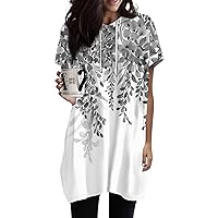 Womens Summer Tops 2024 Trendy Casual Short Sleeve Shirts Fashion Print Tunic Tops with Pockets
