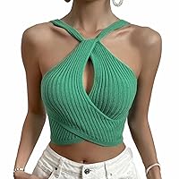 Lightweight Sweaters for Women Hanging Neck Knitted Sweater Sexy Navel Exposure Short Sweater