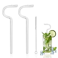 WOUDOUNAI 2 Pack Reusable Anti Wrinkle Drinking Straws with Brush Clear Glass Straws for Lip Wrinkle Prevention Flute Style Design