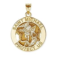 St Michael Necklace Catholic Saint Michael Pendant Round Pendants for Women & Men Crafted in 14K Yellow or White Gold & Sterling Silver Christian Gifts for Men & Women or First Communion Gifts for Boys or Girls
