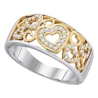 The Diamond Deal 10kt Two-tone Gold Womens Round Diamond Heart Band Ring 1/4 Cttw