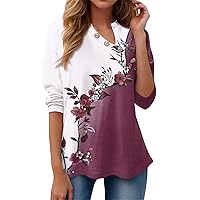 Casual Print Tops for Women Fashion Button V Neck Long Sleeve Shirts Sexy Casual Loose Workout Teen Clothes