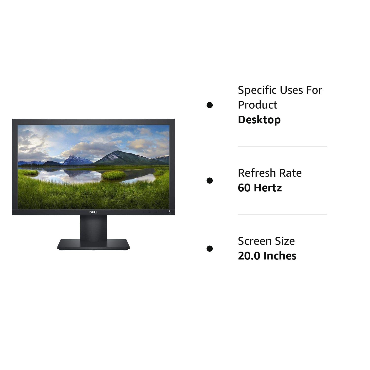 Dell 20 E2020H 19.5-inch 60Hz Small Thin Monitor for Laptop, Computer & Desktop,  HD+ 1600 x 900p, Anti Glare, LED Display, VGA/Displayport Connectivity - Black