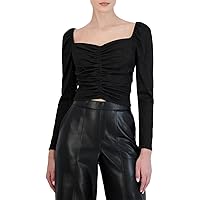 BCBGMAXAZRIA Women's Fitted Long Sleeve Top Ruched Bodice Sweetheart Neck Shirt