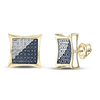 The Diamond Deal Yellow-tone Sterling Silver Mens Blue Color Enhanced Diamond Square Earrings 1/6 Cttw